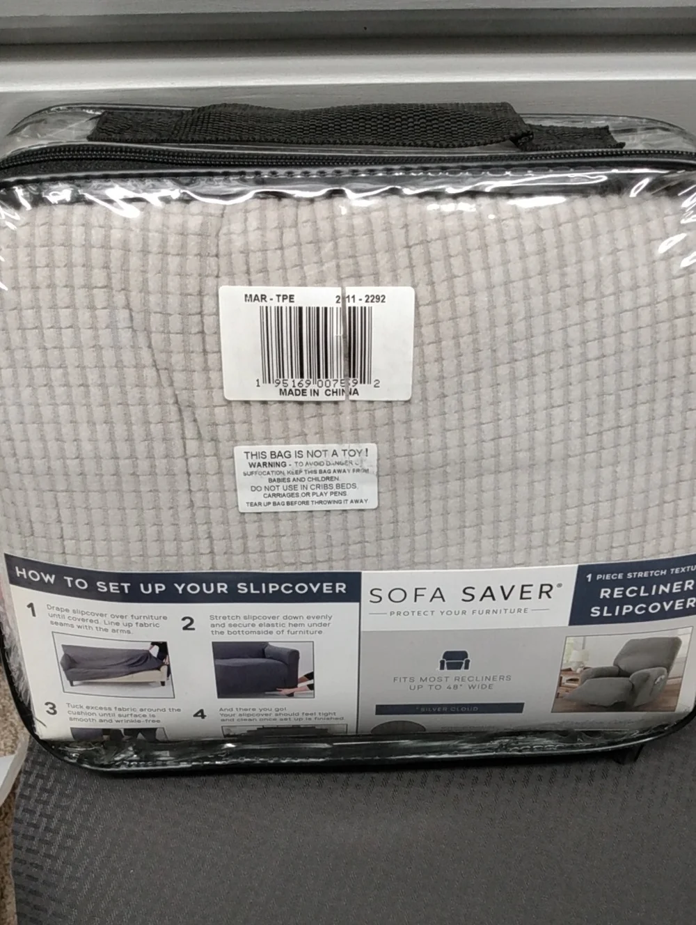 Sofa Saver Recliner Slipcover in Silver Cloud
